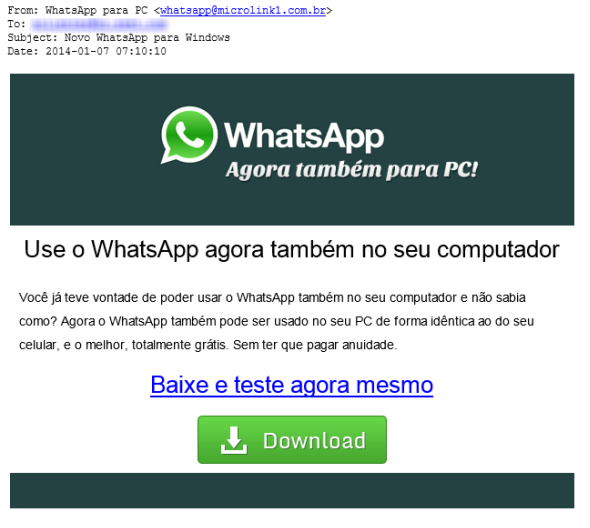 Golpe: "WhatsApp" gratuito para PCs é falso e rouba dados bancários