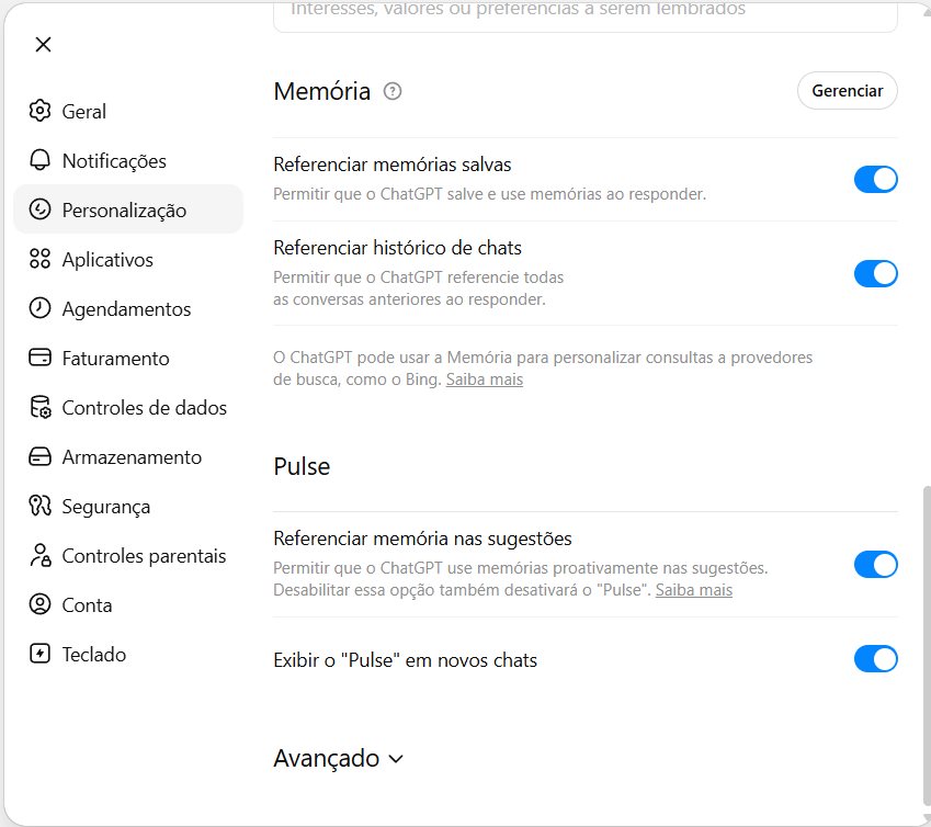 Personalizar memoria do ChatGPT