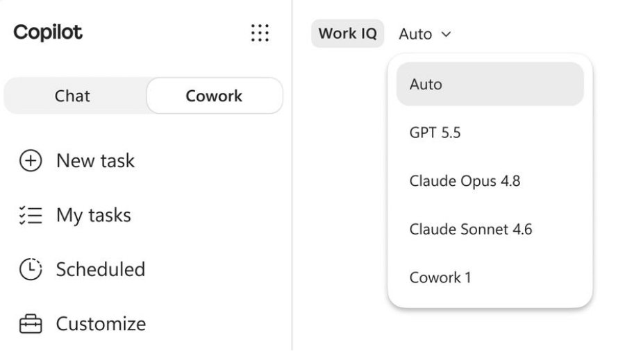 Interface do Microsoft Copilot Cowork
