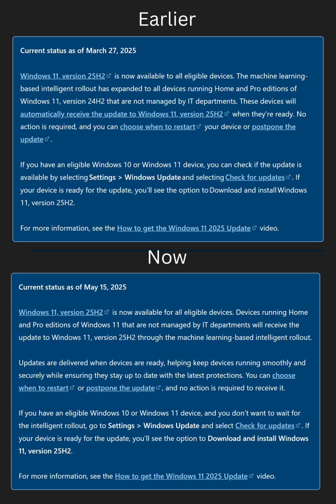 Microsoft changes their wordings about Windows 11 25H2