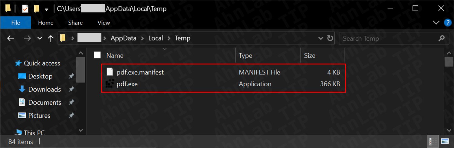 Malicious file created in the %TEMP% path (Source : ASEC).