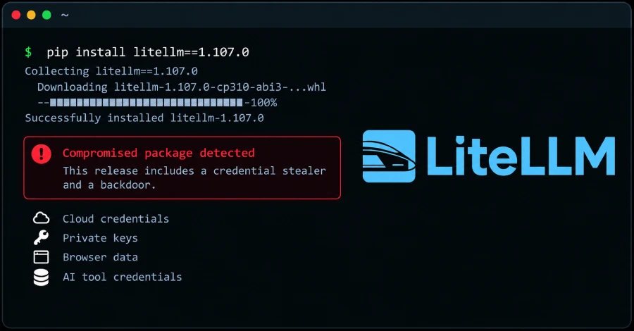 LiteLLM Compromised in Supply Chain Attack Delivering Credential Stealer and Backdoor