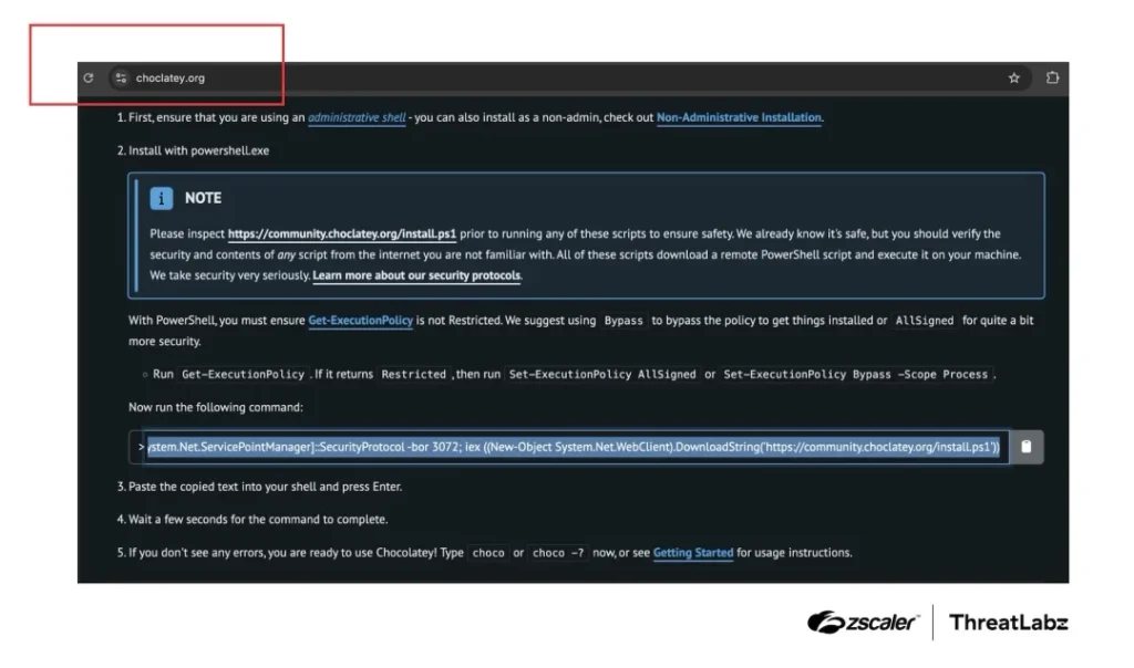 Fake Chocolatey website distributing Armorsteal. (Source: zscaler)