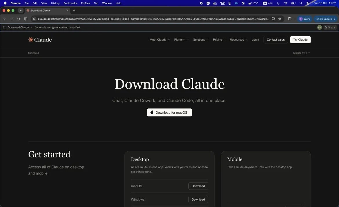 LEGITIMATE — the real download page at claude.com/download (Source : Gen).